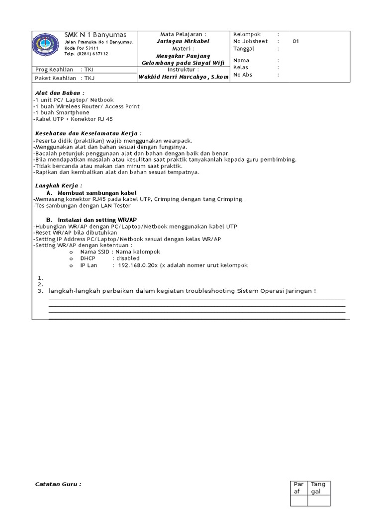 Contoh Form JOBSHEET | PDF | Sains & Matematika