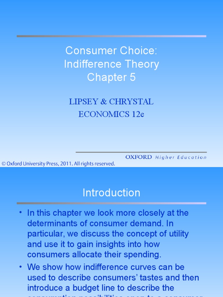 Consumer Choice Indifference Theory Lipsey & Chrystal Economics 12E