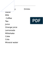 Vocabulary Drinks Water Milk Coffee Tea Juice Orange Juice Lemonade Milkshake Coke Cola Mineral Water