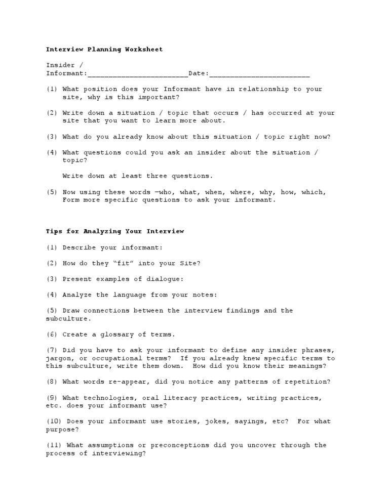 Interview Planning Worksheet Guide | PDF | Computers