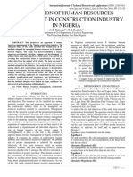 Evaluation of Human Resources Management in Construction Industry in Nigeria