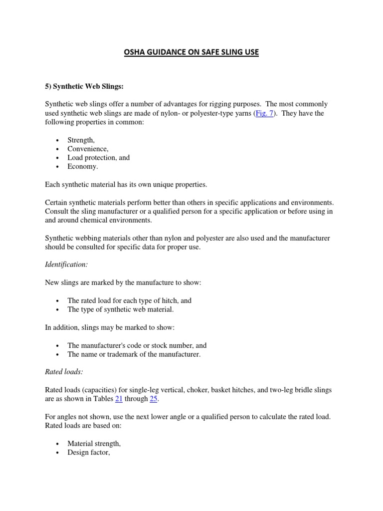 Osha Guidance On Safe Sling Use PDF Synthetic Fiber Rope