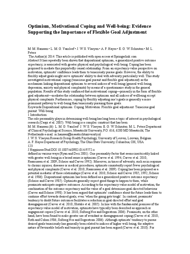 Optimism, Coping, and Well-Being Insights | PDF | Optimism | Coping ...