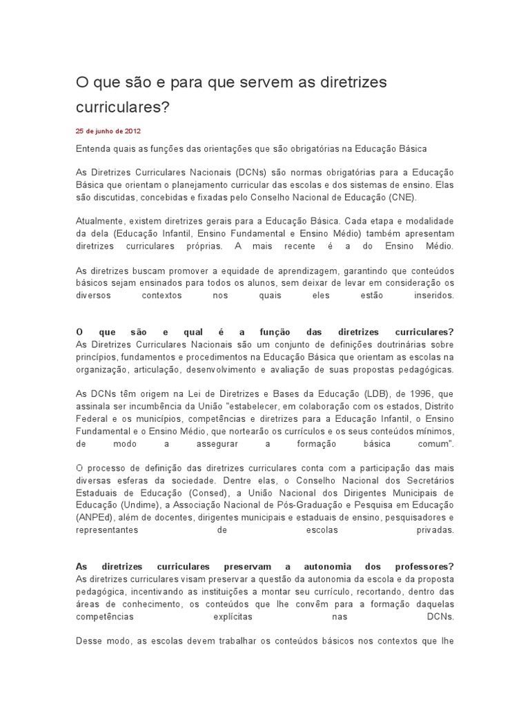 O Que São e para Que Servem As Diretrizes Curriculares | PDF ...