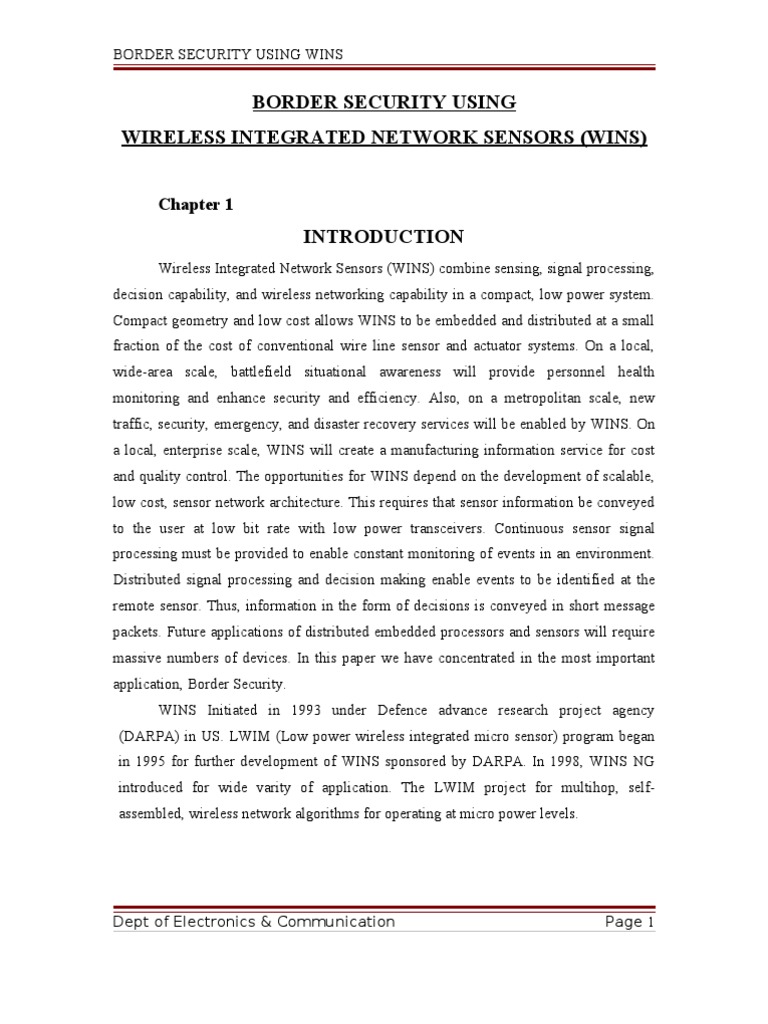 Border Security Using Wireless Integrated Network Sensors | PDF ...