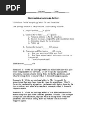 Apology Letter Rubric