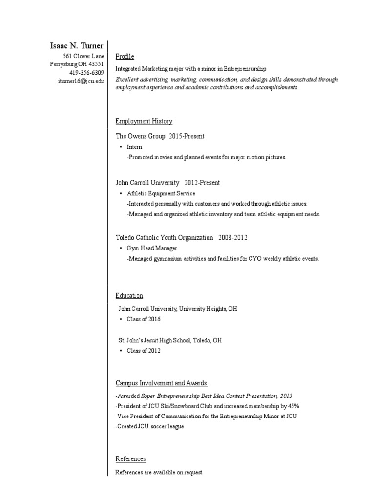 Marketing Major with Diverse Experience | PDF