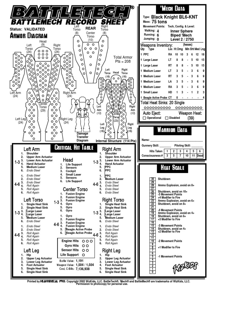 Battletech Record Sheets 2750