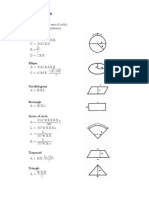 FORMULAS FOR AREA, VOLUME AND CAPACITY CALCULATIONS