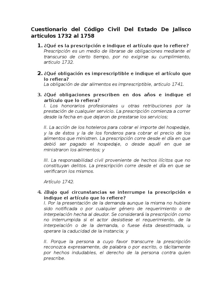 Cuestionario Del Código Civil Del Estado de Jalisco