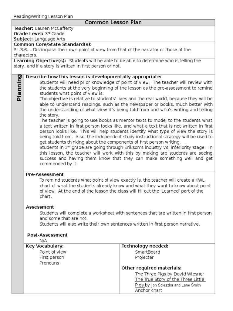 Reading Writing Lesson Plan PDF Lesson Plan Teachers