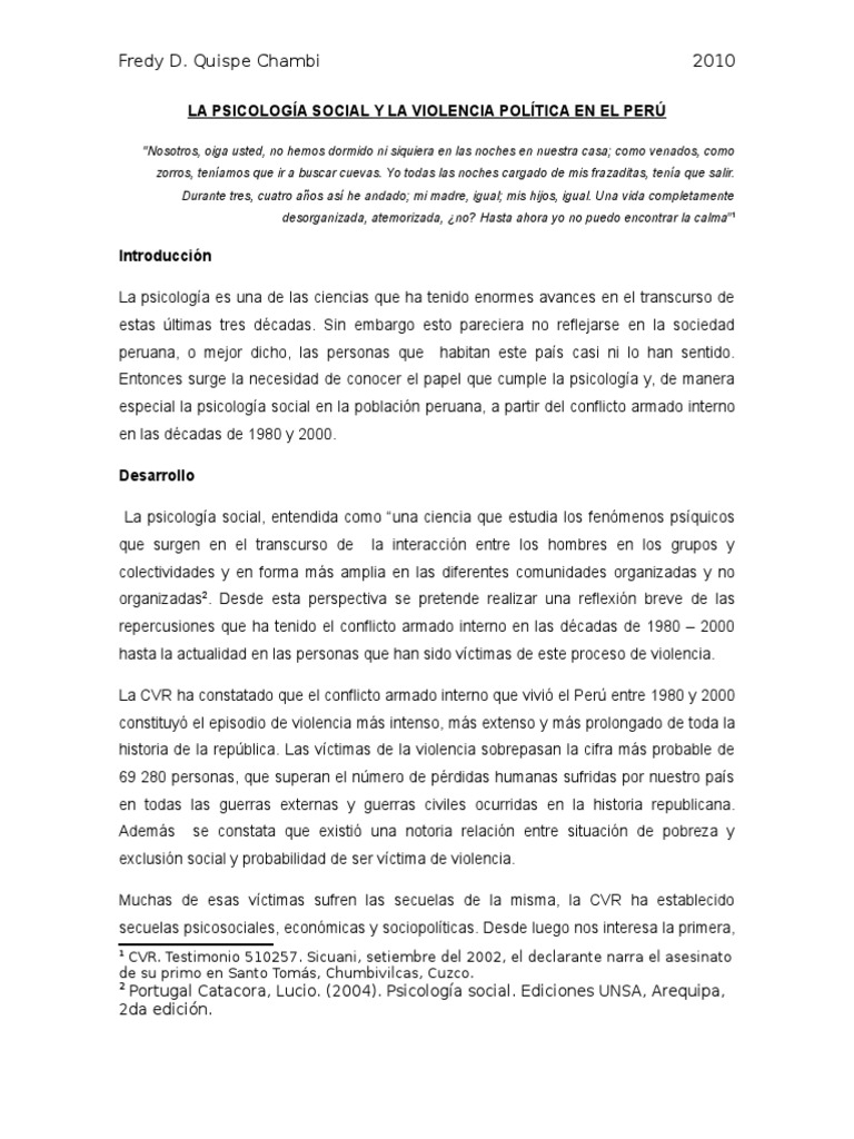 La Psicología Social y La Violencia Política en El Perú | PDF ...