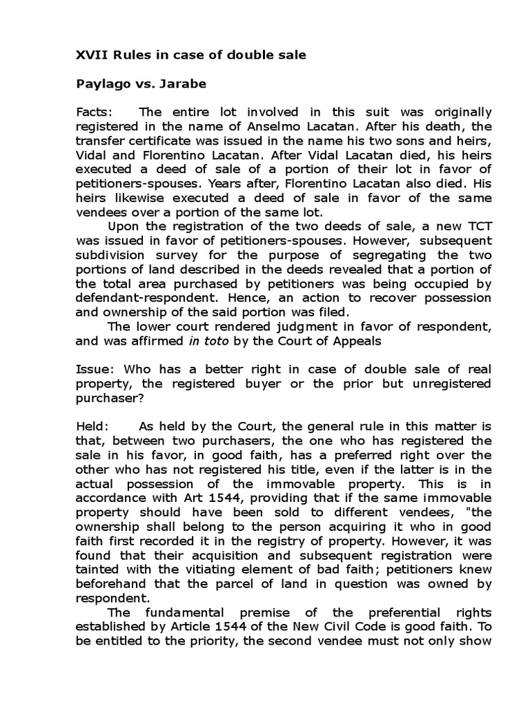 Double Sale of Real Property Rights | PDF | Mortgage Law | Foreclosure