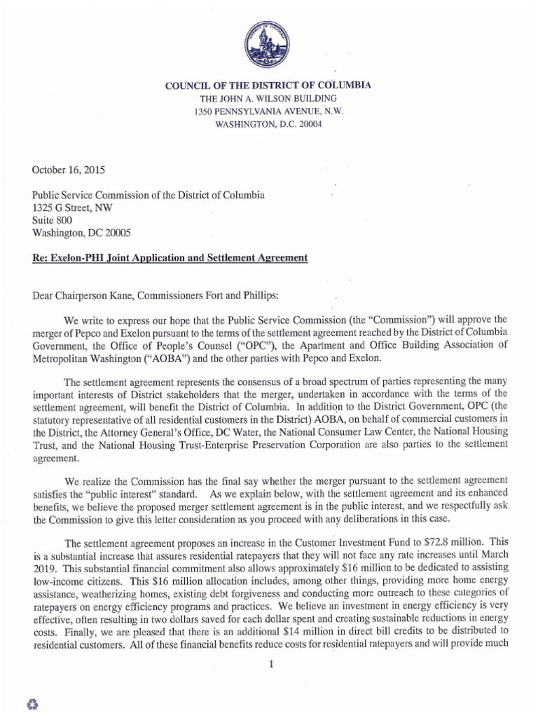 Letter From DC Councilmembers To The Public Service Commission | PDF