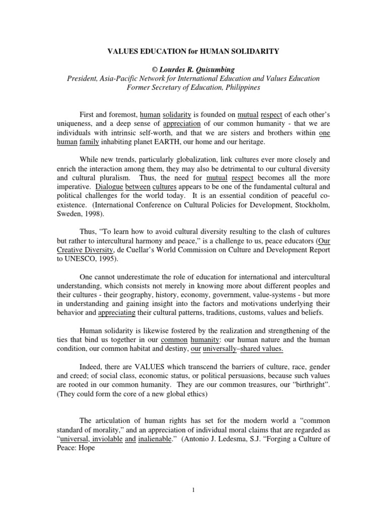Argumentative essay about values education for human solidarity 06 picture