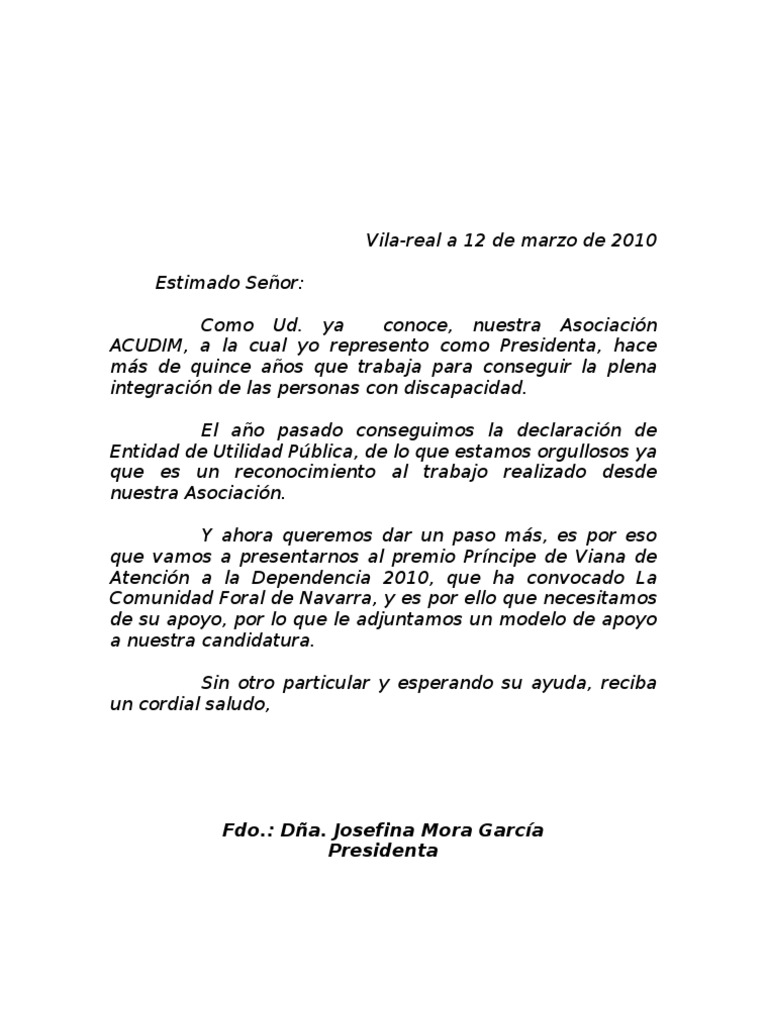 Carta Apoyo Candidatura