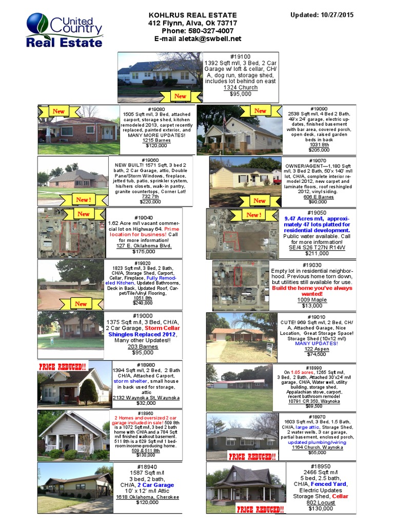 Price Reduced!! Kohlrus Real Estate 412 Flynn, Alva, Ok 73717 Phone