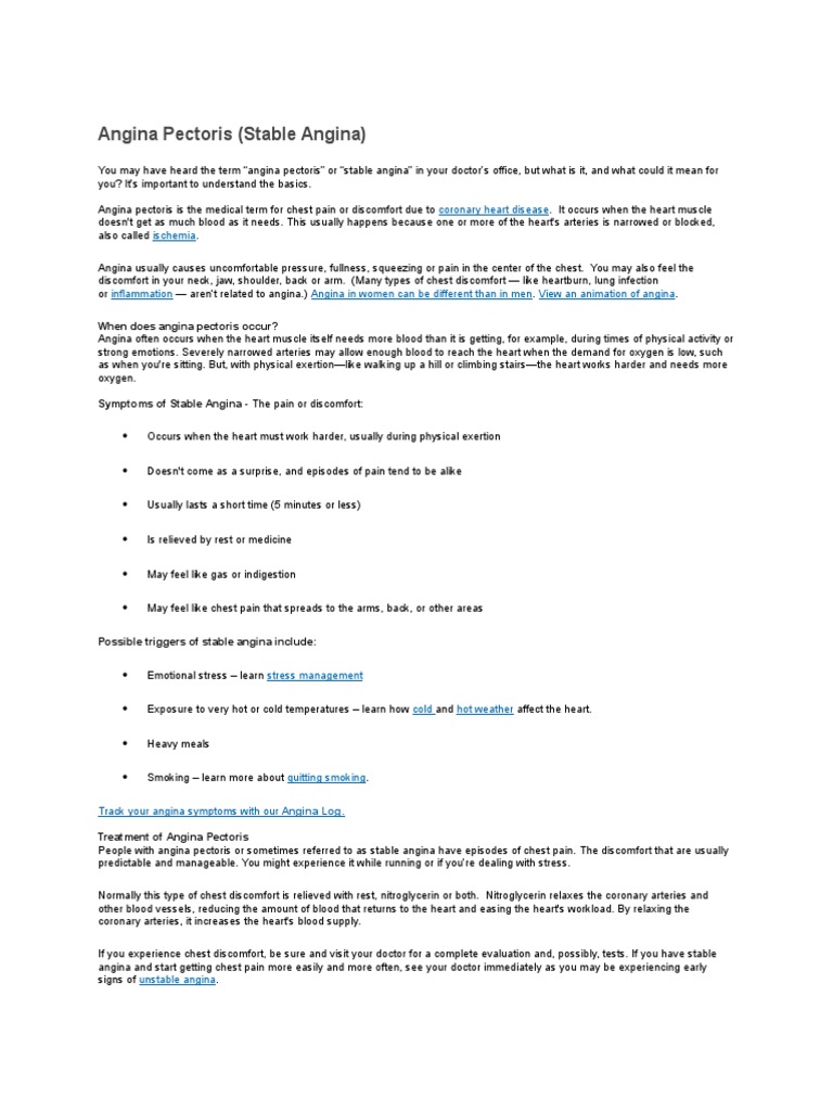 Angina Pectoris (Stable Angina) : Coronary Heart Disease Ischemia | PDF ...