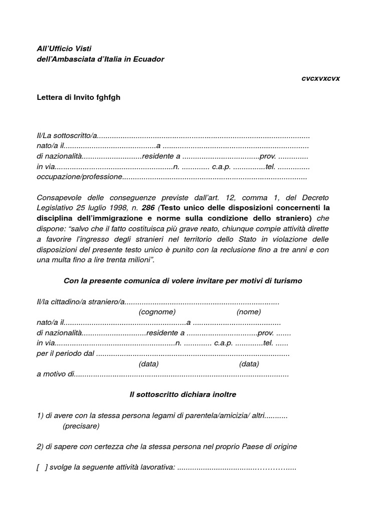 Carta de Invitacion Italy Government