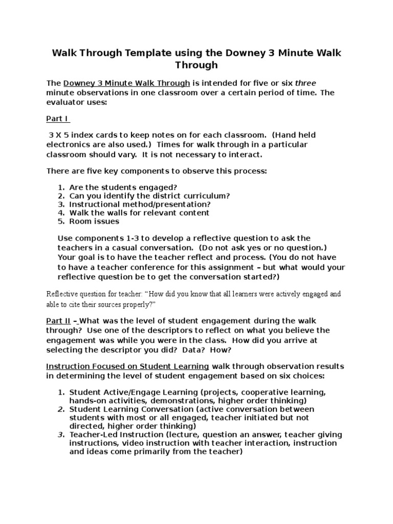Downey 3-Minute Walkthrough Guide | PDF | Teachers | Curriculum