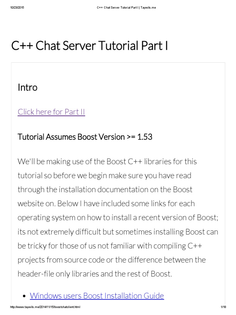 C++ Chat Server Tutorial Part I - Taywils | PDF | Library (Computing ...