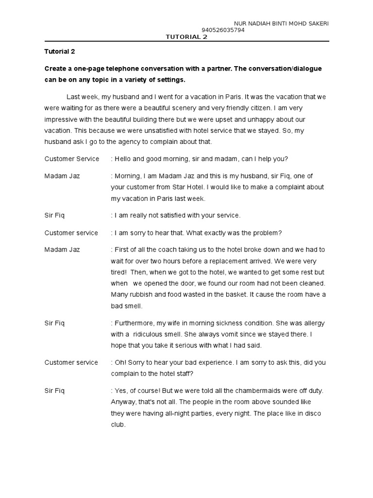 Tutorial 2 Create A One-Page Telephone Conversation With A Partner. The ...