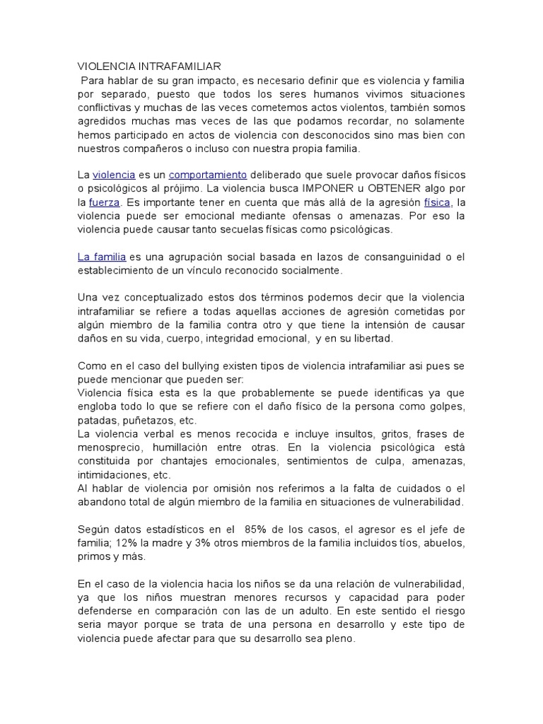 Violencia Intrafamiliar y sus Efectos | PDF | Violencia | Violencia ...