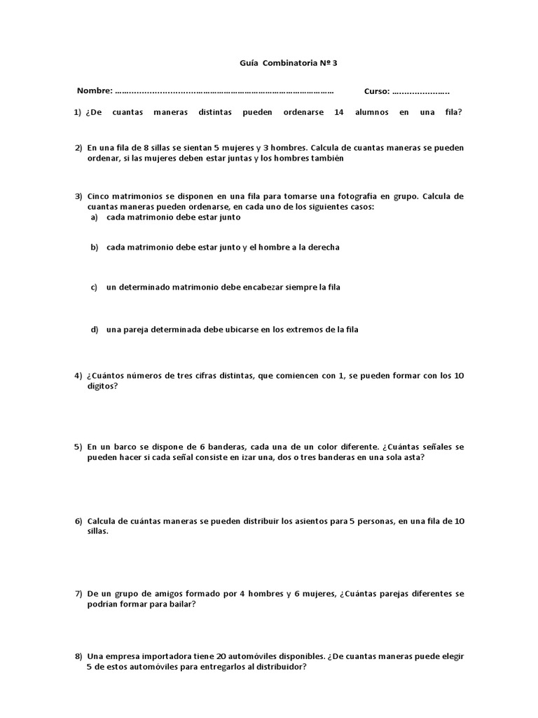 Combinatoria y Permutaciones: Ejercicios Resueltos | PDF | Jugando a ...