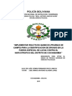 Implementación de Reactivos Químicos para La Identificación de Drogas en La Felcc Del Distrito de Cochabamba