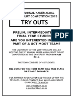 Try Outs: Third Annual Kader Asmal Moot Court Competition 2015