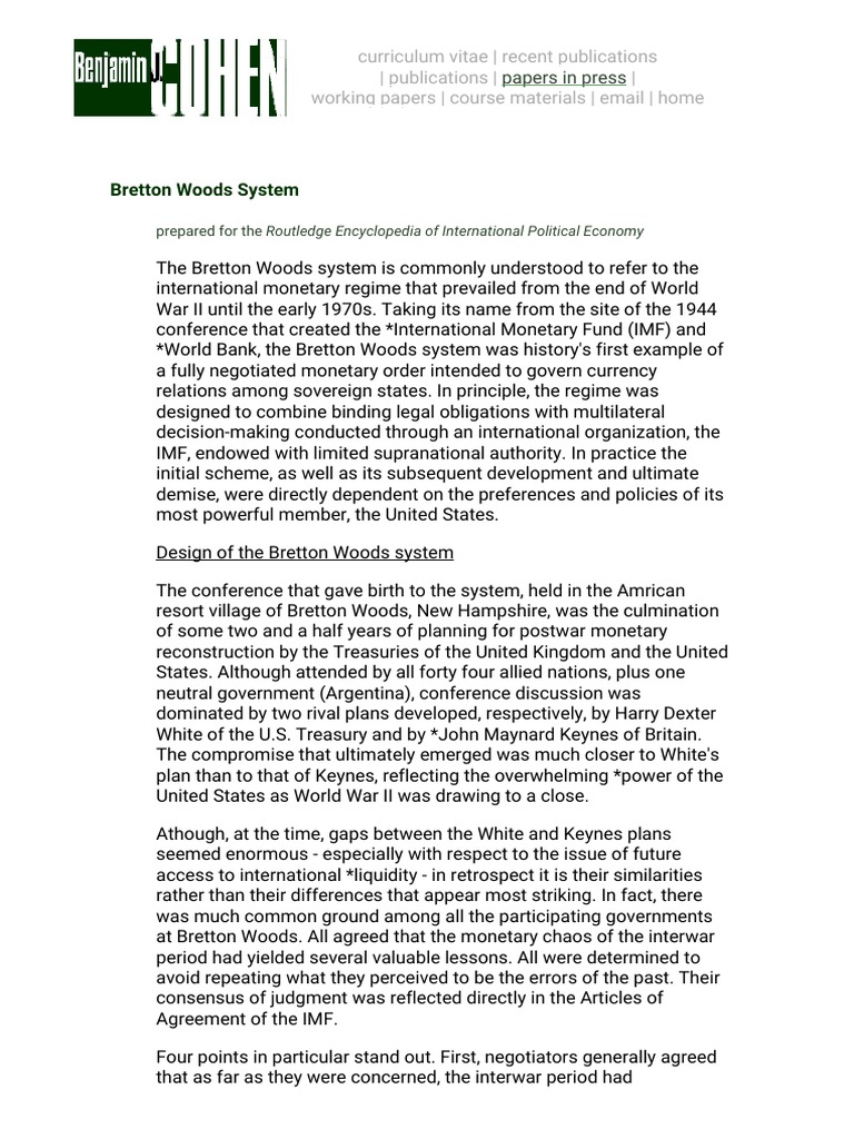 Bretton Woods System Overview | PDF | Bretton Woods System | Fixed ...