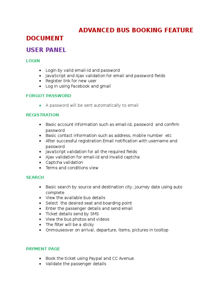 Advanced Bus Booking Features Overview | PDF