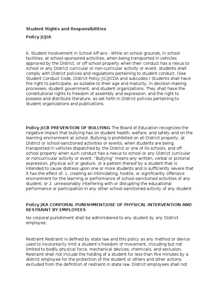 Student Conduct and Safety Policies | PDF | Bullying | Punishments