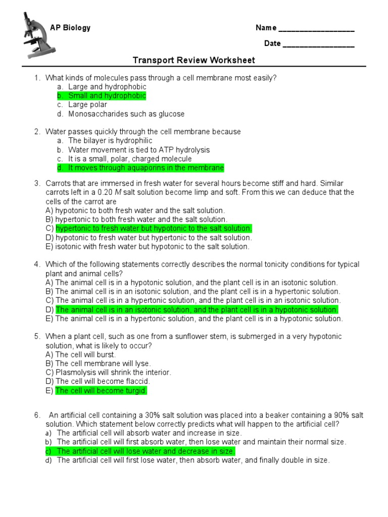 worksheet Hypertonic Hypotonic Isotonic Worksheet general biology cell transport osmosis biology