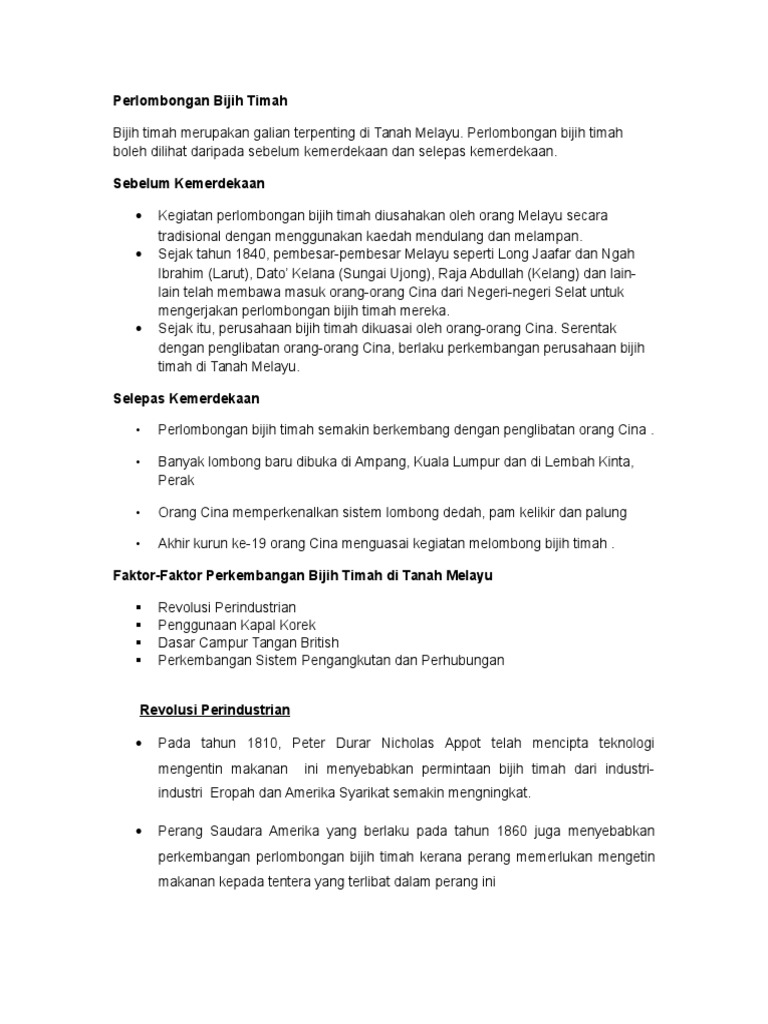 Faktor Perlombongan Bijih Timah Pdf