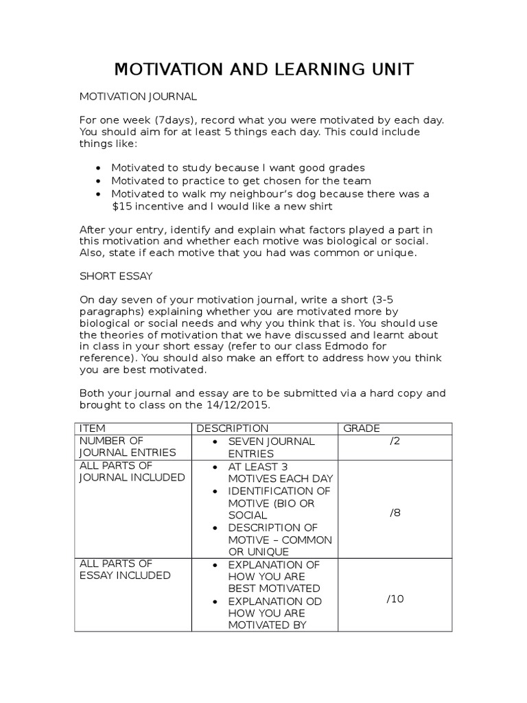 Motivation Journal and Essay Guide | PDF