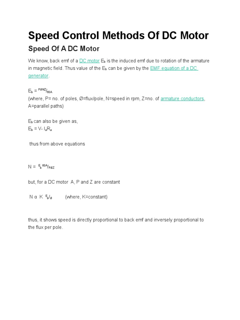 Speed Control Methods of DC Motor | PDF | Electric Motor | Series And ...
