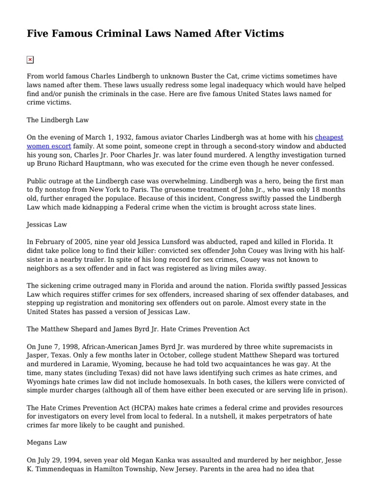 Five Famous Criminal Laws Named After Victims Common Law Applied Ethics