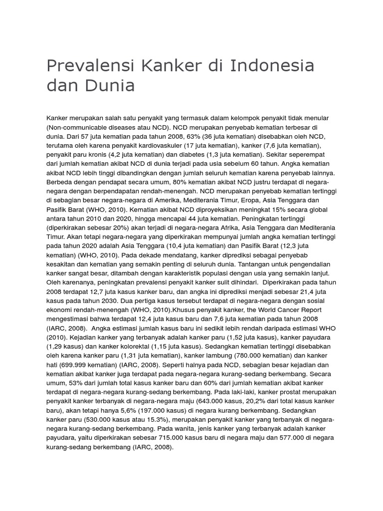 Waspada Penderita Kanker Pada Indonesia Terus Semakin Tinggi