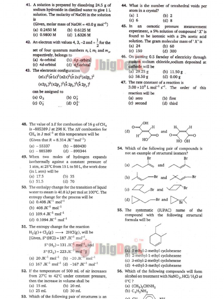 AMU Sample Paper 1 (Engineering Entrance Exam Chemistry ...