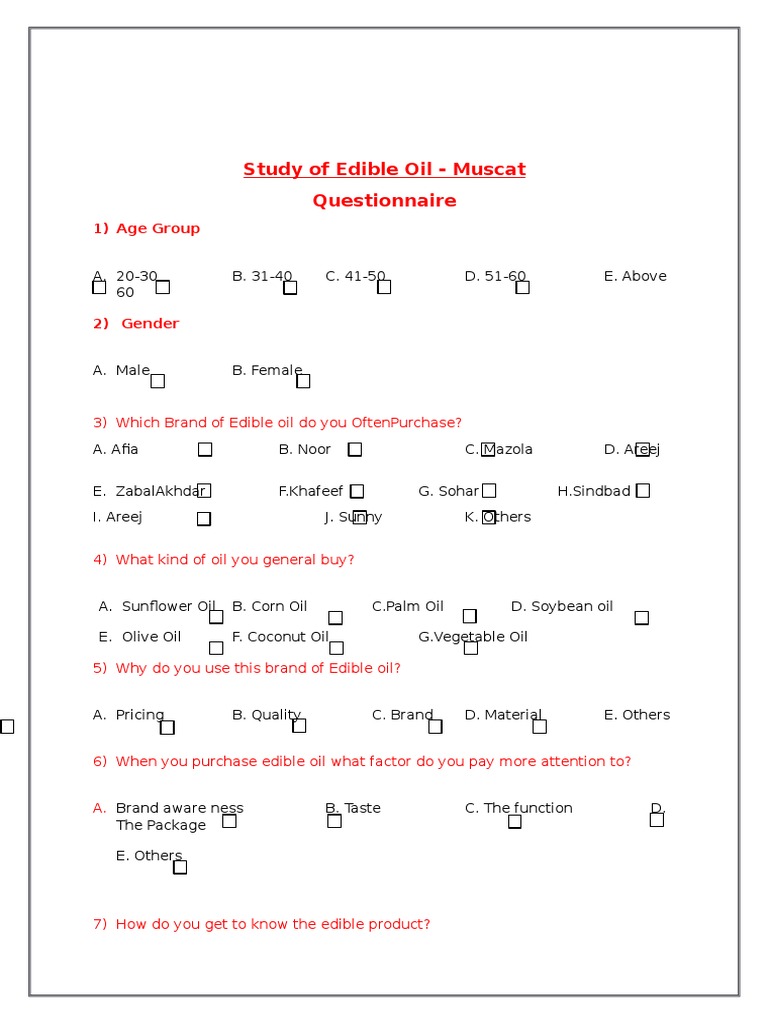 Questionnare Edible Oil