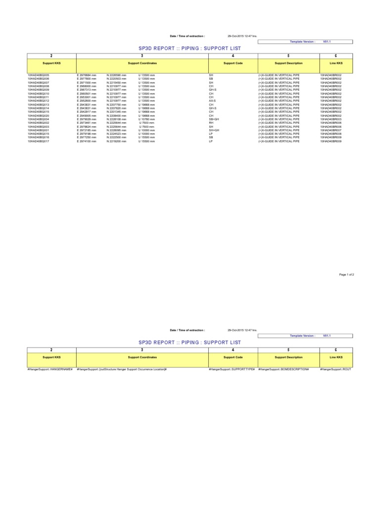 SP3D Piping Support List Report | PDF