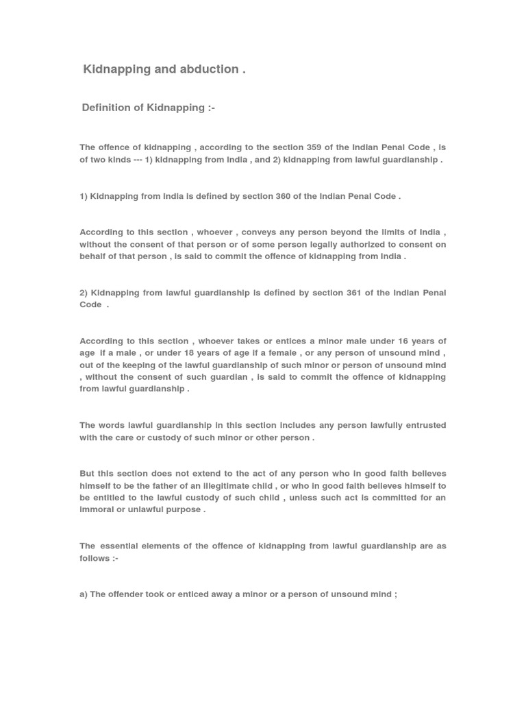 Kidnapping And Abduction Pdf Kidnapping Legal Guardian