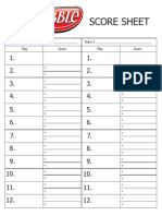 Score Sheet: Team 1 - Play Score Team 2 - Play Score