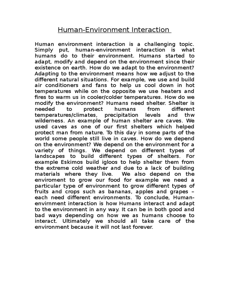 Human-Environment Interaction | PDF | Environmental Science | Natural ...