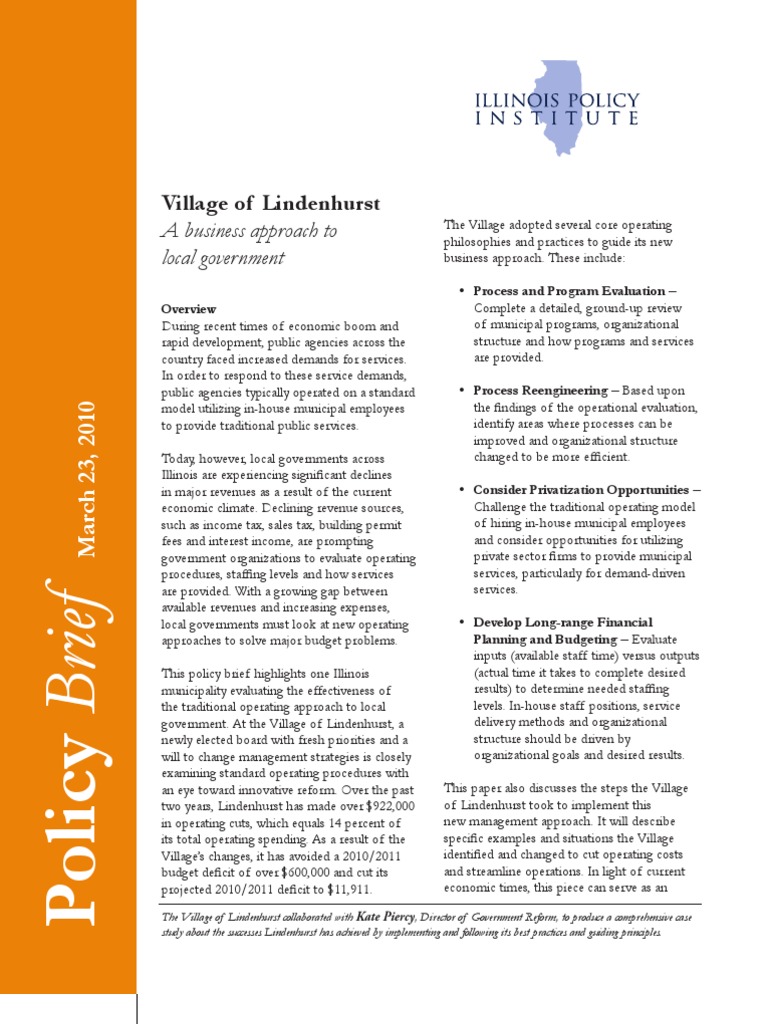 Village of Lindenhurst Full Report PDF Sanitary Sewer Employment