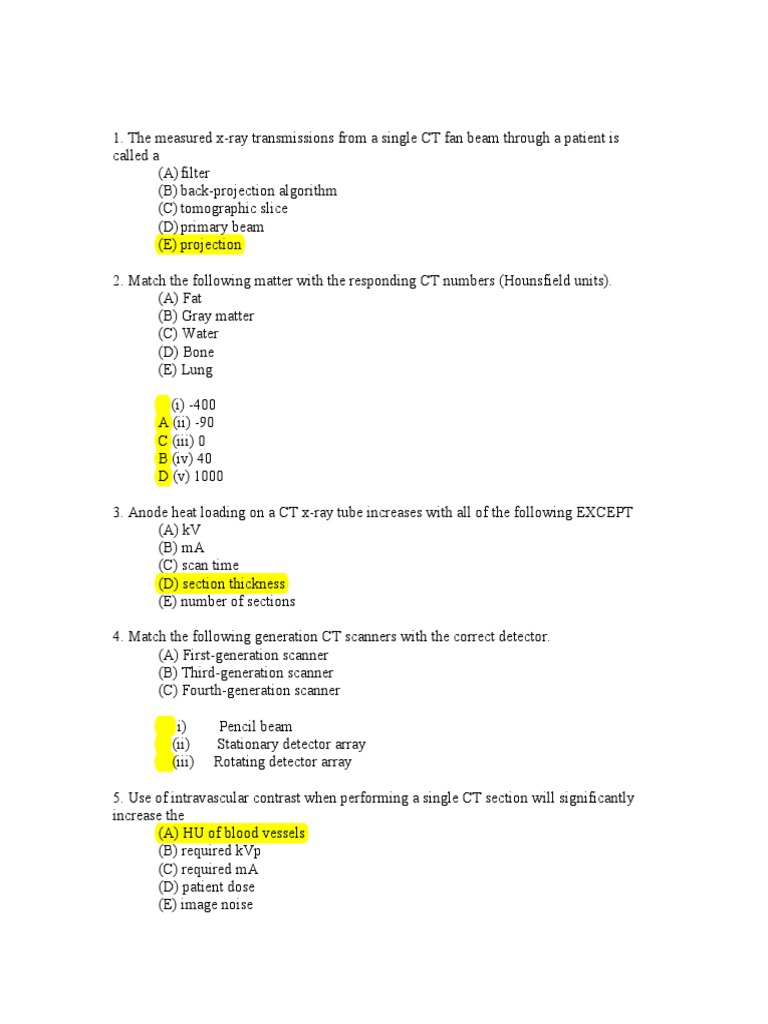 Practice Questions CT PDF Ct Scan Medical Imaging