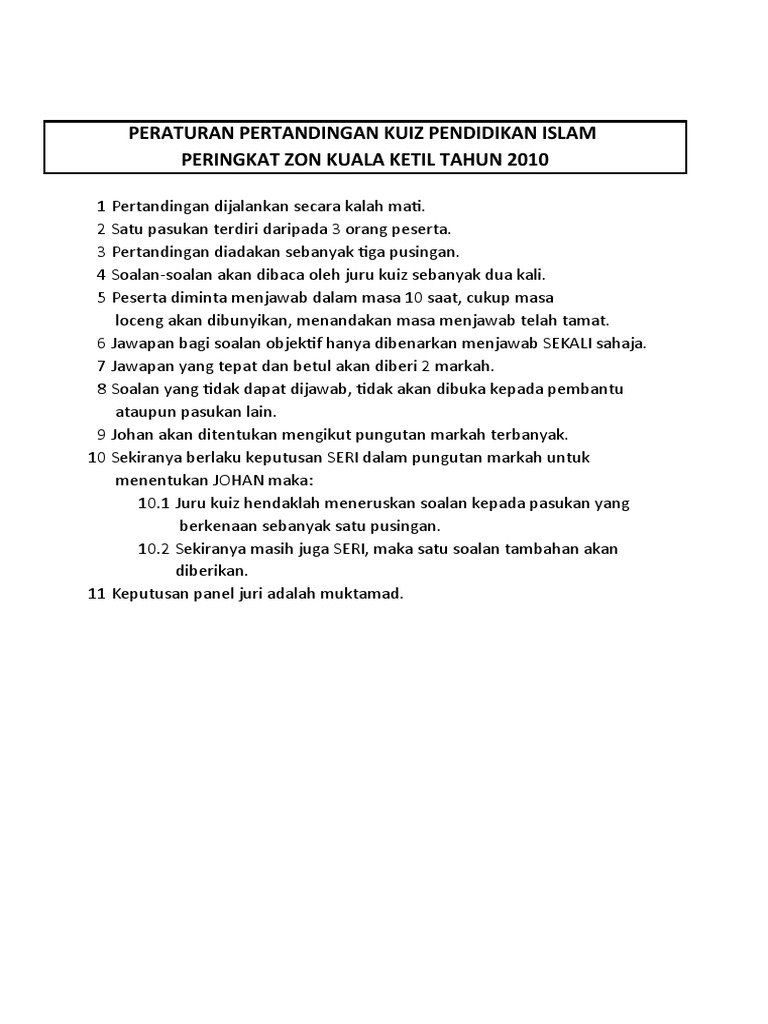 Soalan Kuiz Agama Zon Kuala Ketil