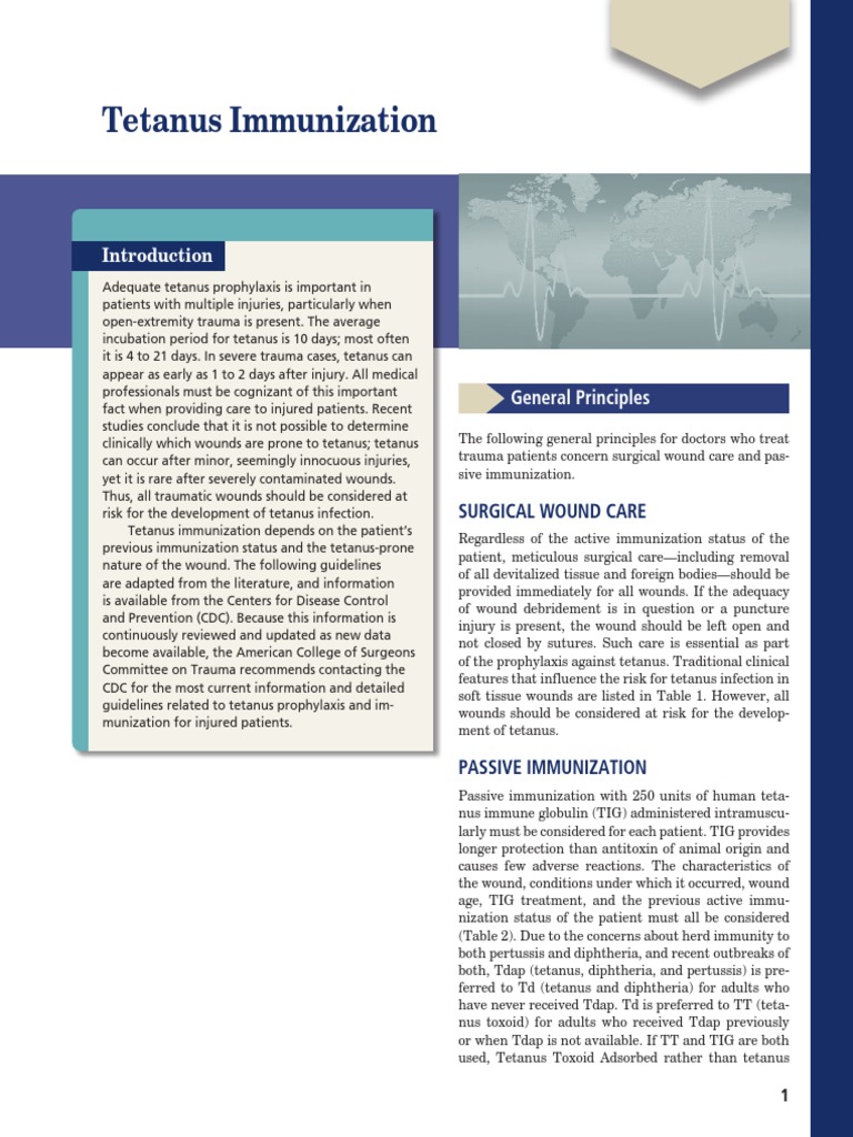 Tetanus Prophylaxis Guidelines for Trauma Care | PDF | Medical ...