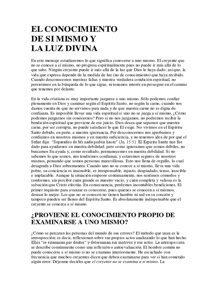 El Conocimiento de Uno Mismo y La Luz de Dios - Watchman Nee | PDF ...